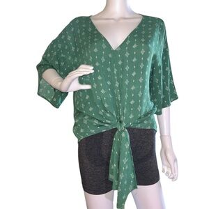 Green V-Neck Tie-Front Women's Top
